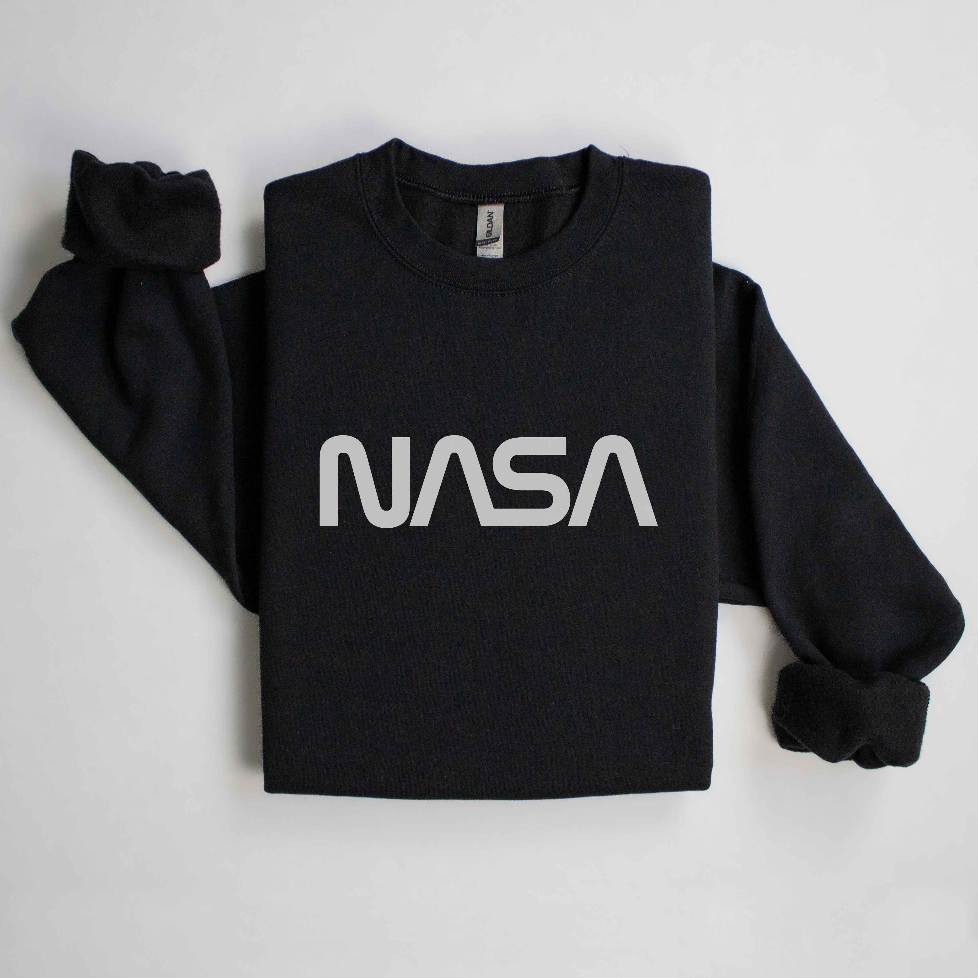 Trevco NASA143B AS 1 Nasa Worm Logo Adult Crewneck Sweatshirt Black Small