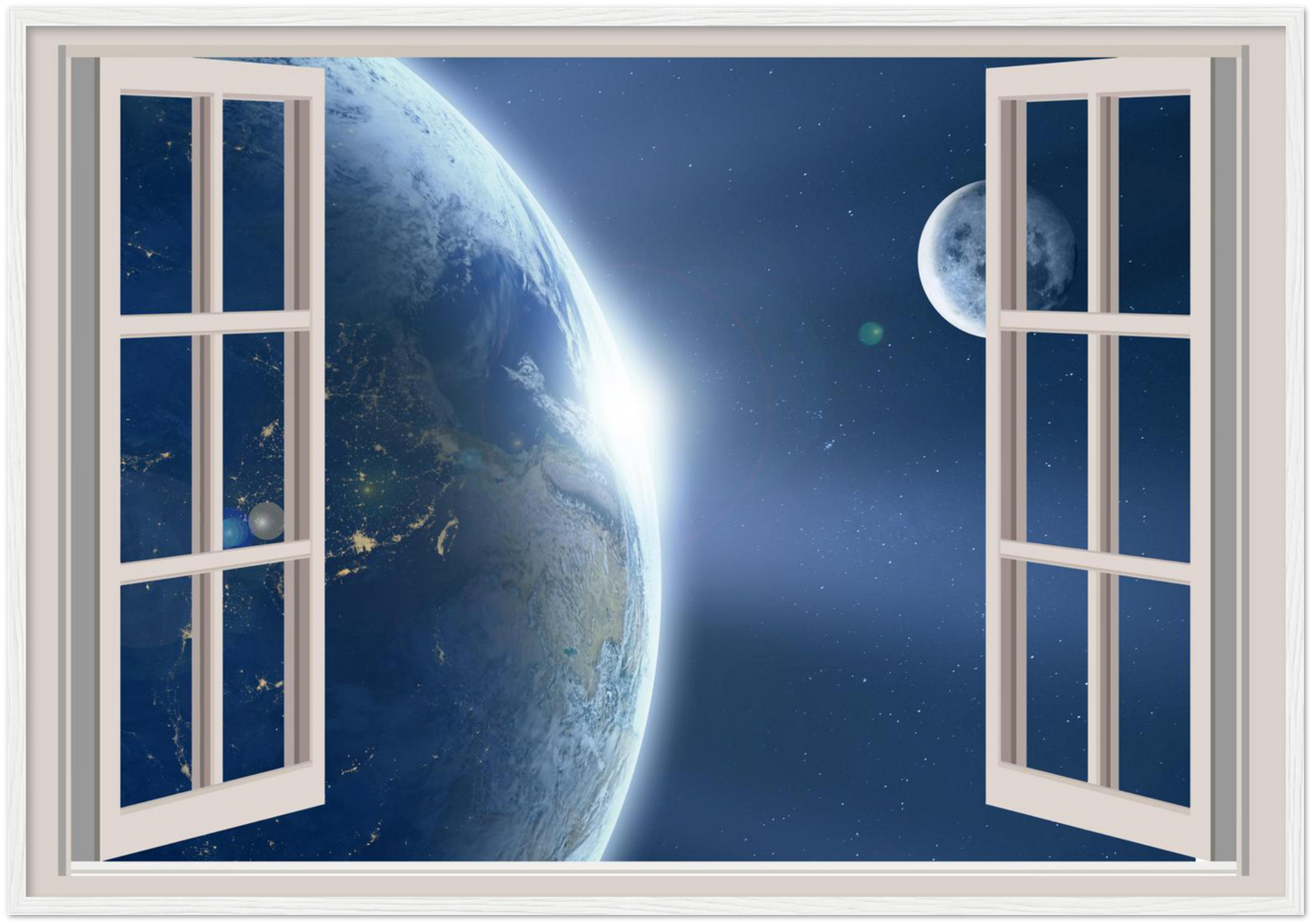 Earth and its Satellite Window View WallArt Poster