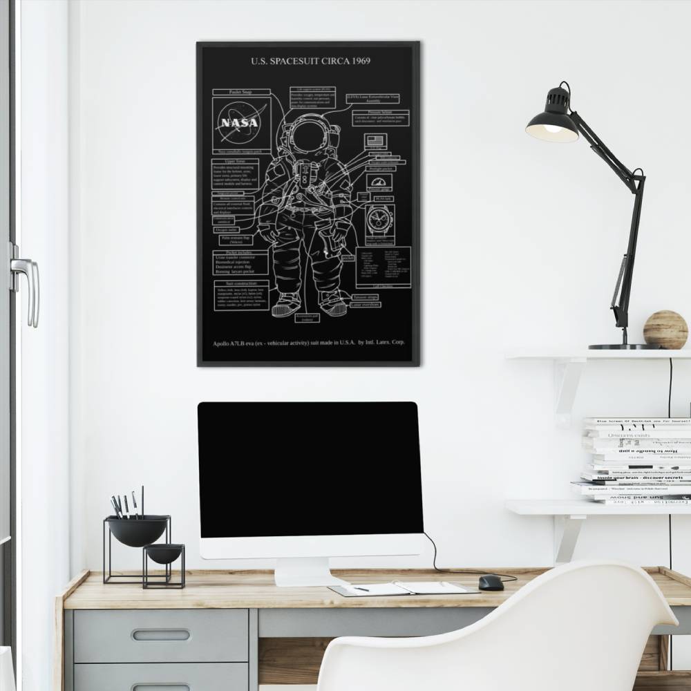 Astronaut Spacesuit Diagram Poster (Black)