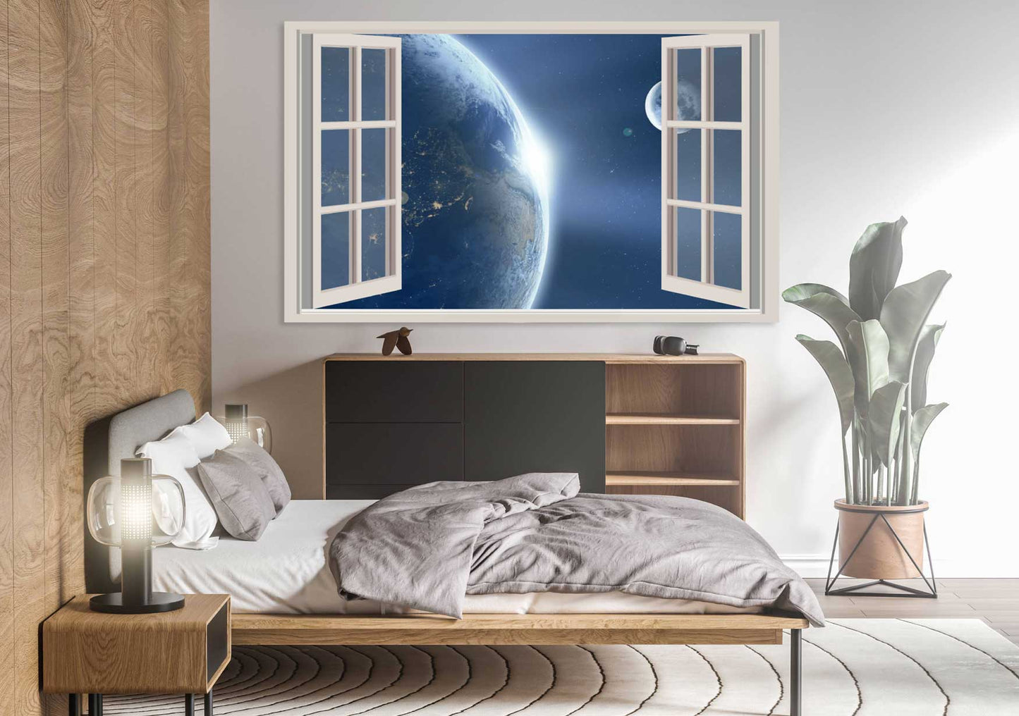 Earth and its Satellite Window View WallArt Poster