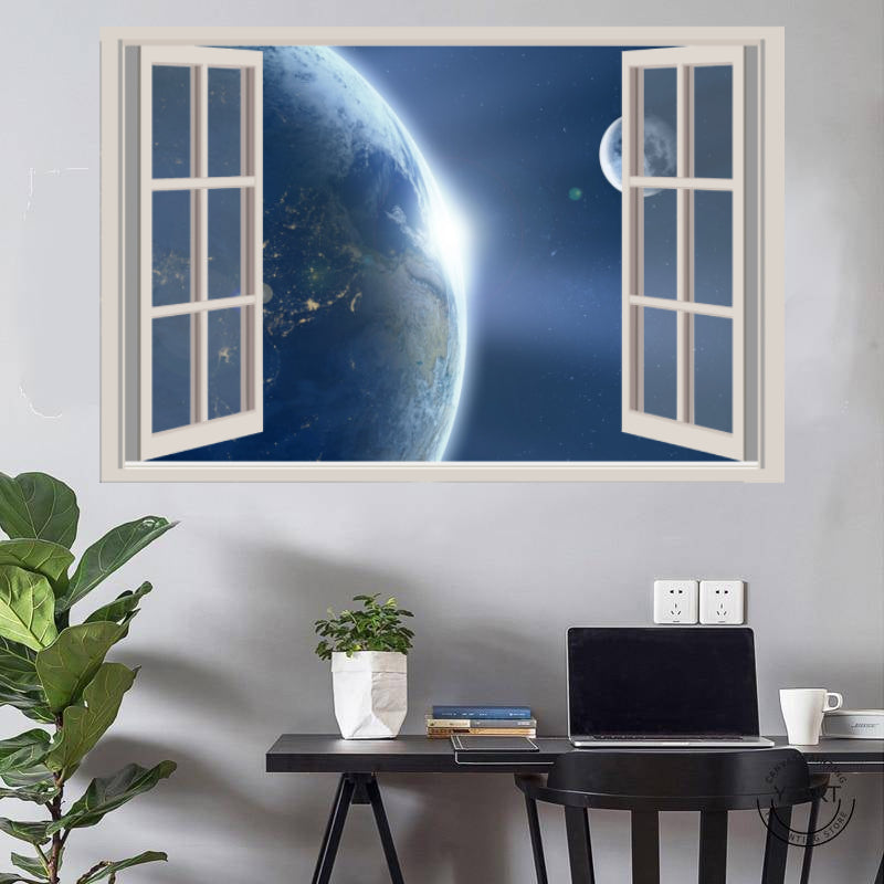 Earth and its Satellite Window View WallArt Poster